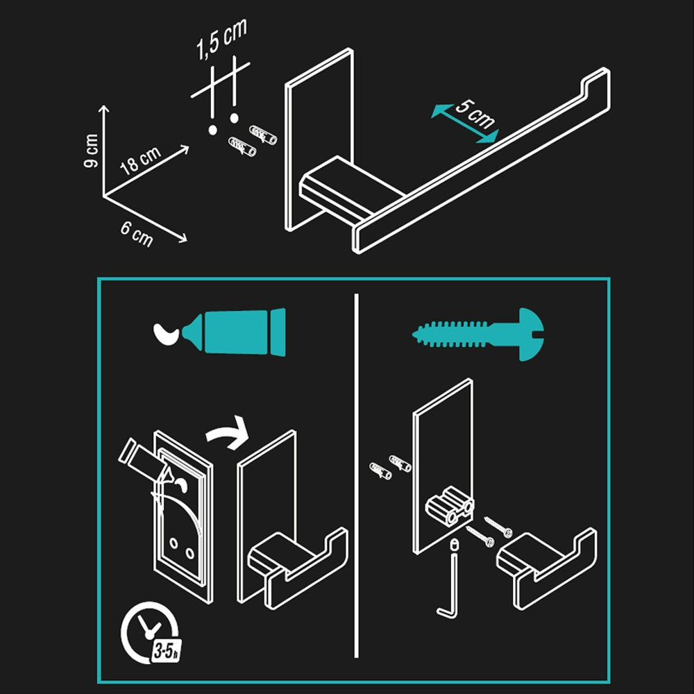 Porta rotolo aperto serie flat - fissaggio ad incollo o con viti