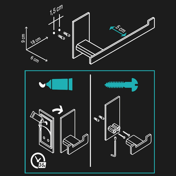Porta rotolo aperto serie flat - fissaggio ad incollo o con viti