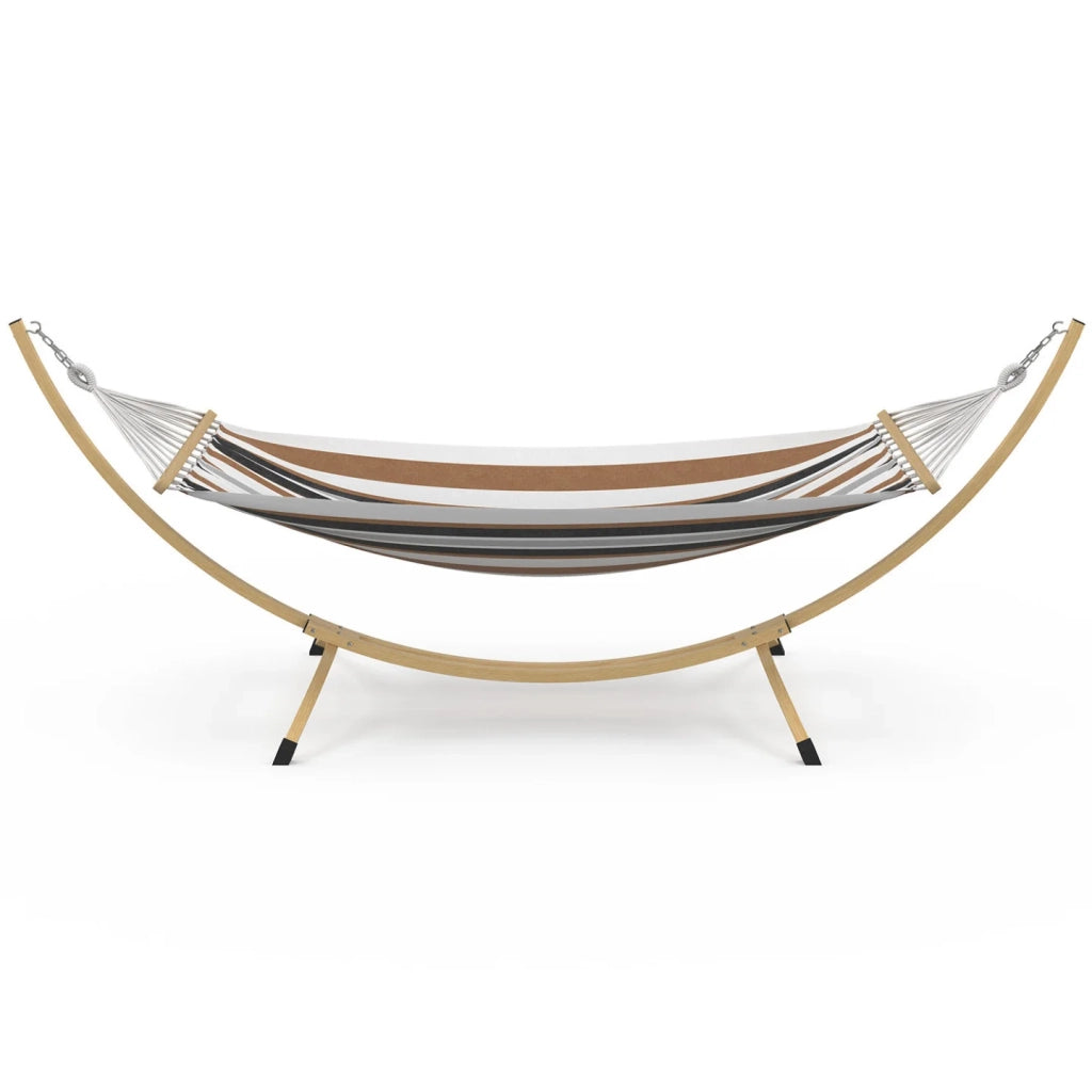 IDMarket - Amaca XL con struttura in metallo effetto legno e tessuto a righe nero, bianco e color cioccolato
