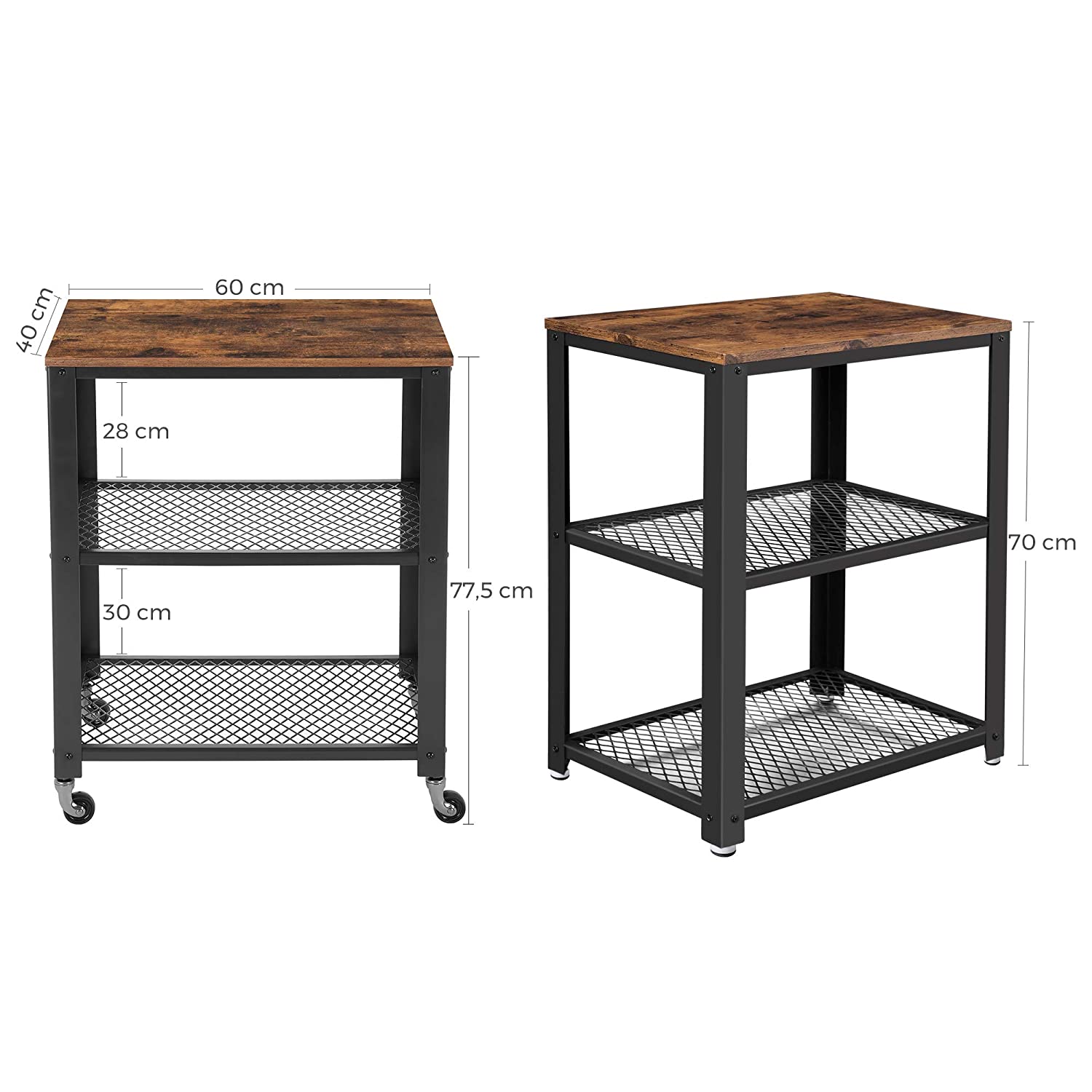 Tavolino da caffè Valora con ruote, vintage, nero, set da 1