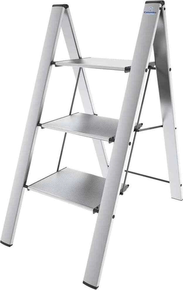 Scala sgabello a 3 gradini in Alluminio ARGENTO salvaspazione LEONARDO 3 COLOMBO