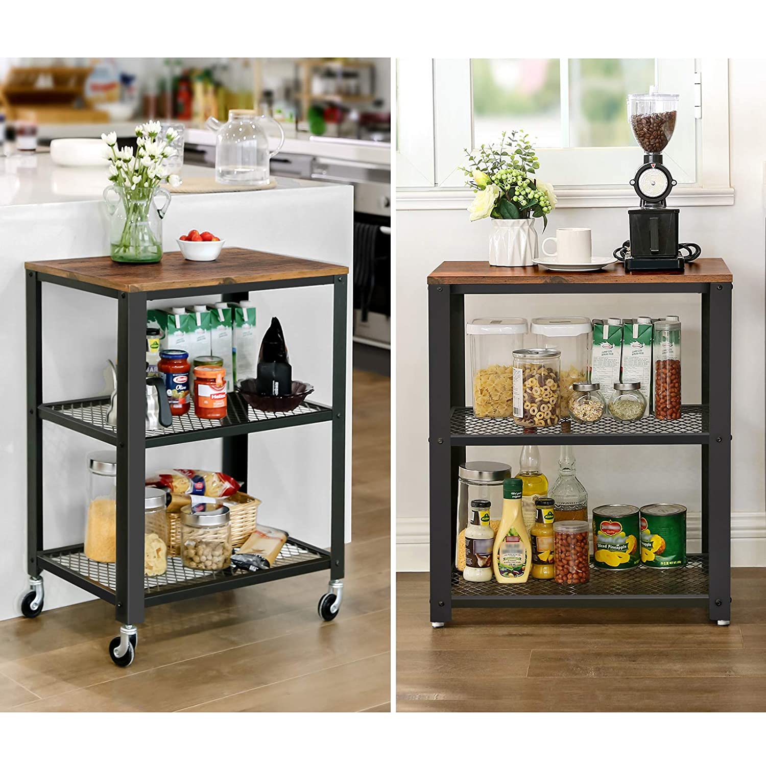 Tavolino da caffè Valora con ruote, vintage, nero, set da 1