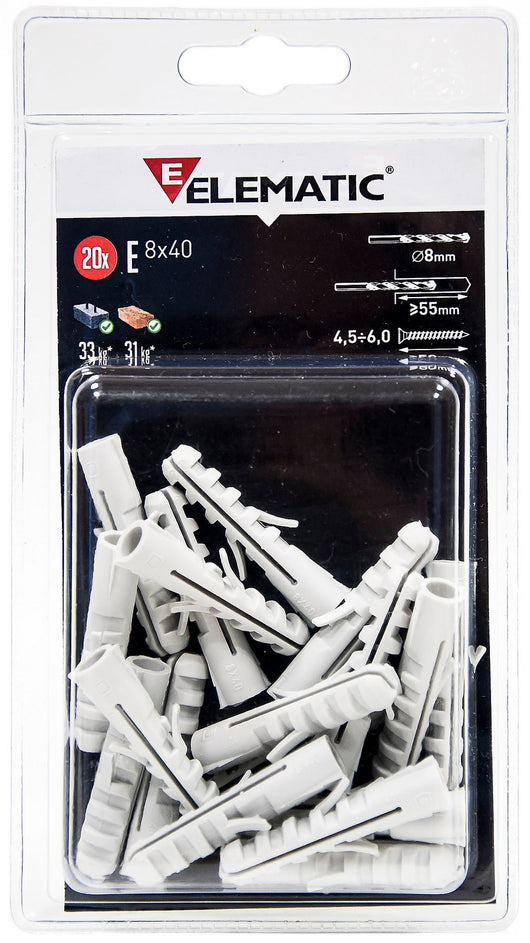 elematic blister tassello e/va 8 con vite da 10 pz cod:ferx.12305