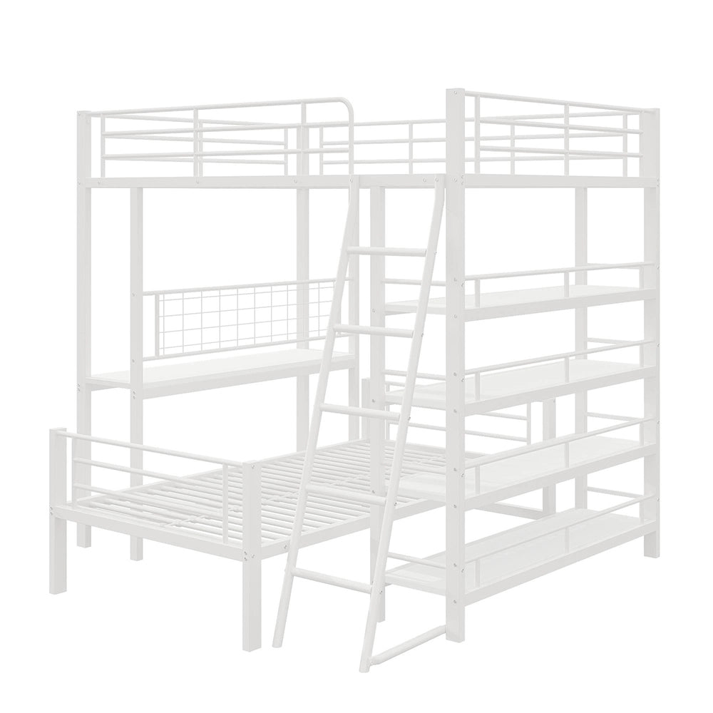 Letto mezzanino metallico 140x200cm - Xylo - bianco, ripiani integrati