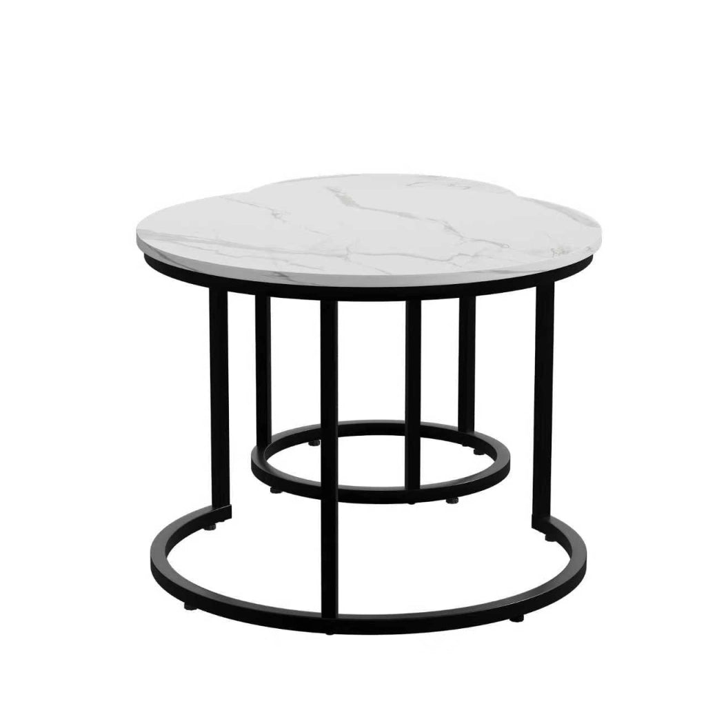 TAVOLO DA SALOTTO ROTONDO SET 2 PEZZI 60x60x45 cm Bianco Ferro e Truciolare