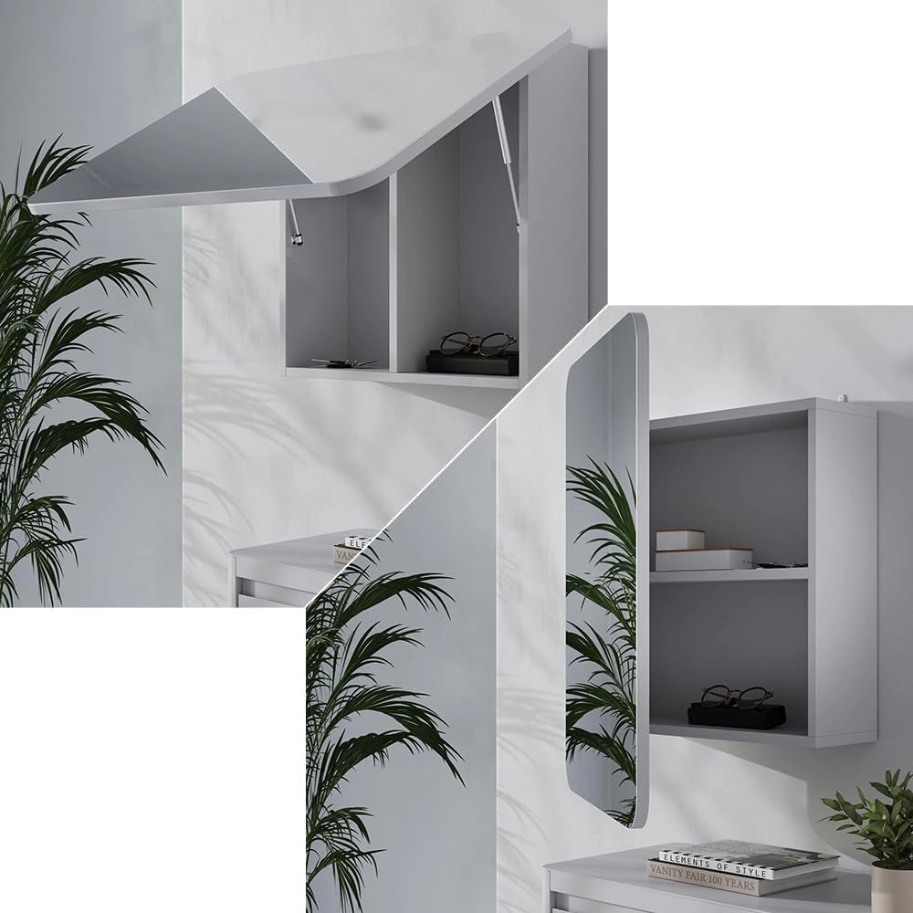 Specchio contenitore bagno Zino, Bianco, 70 x 50 cm con ripiani