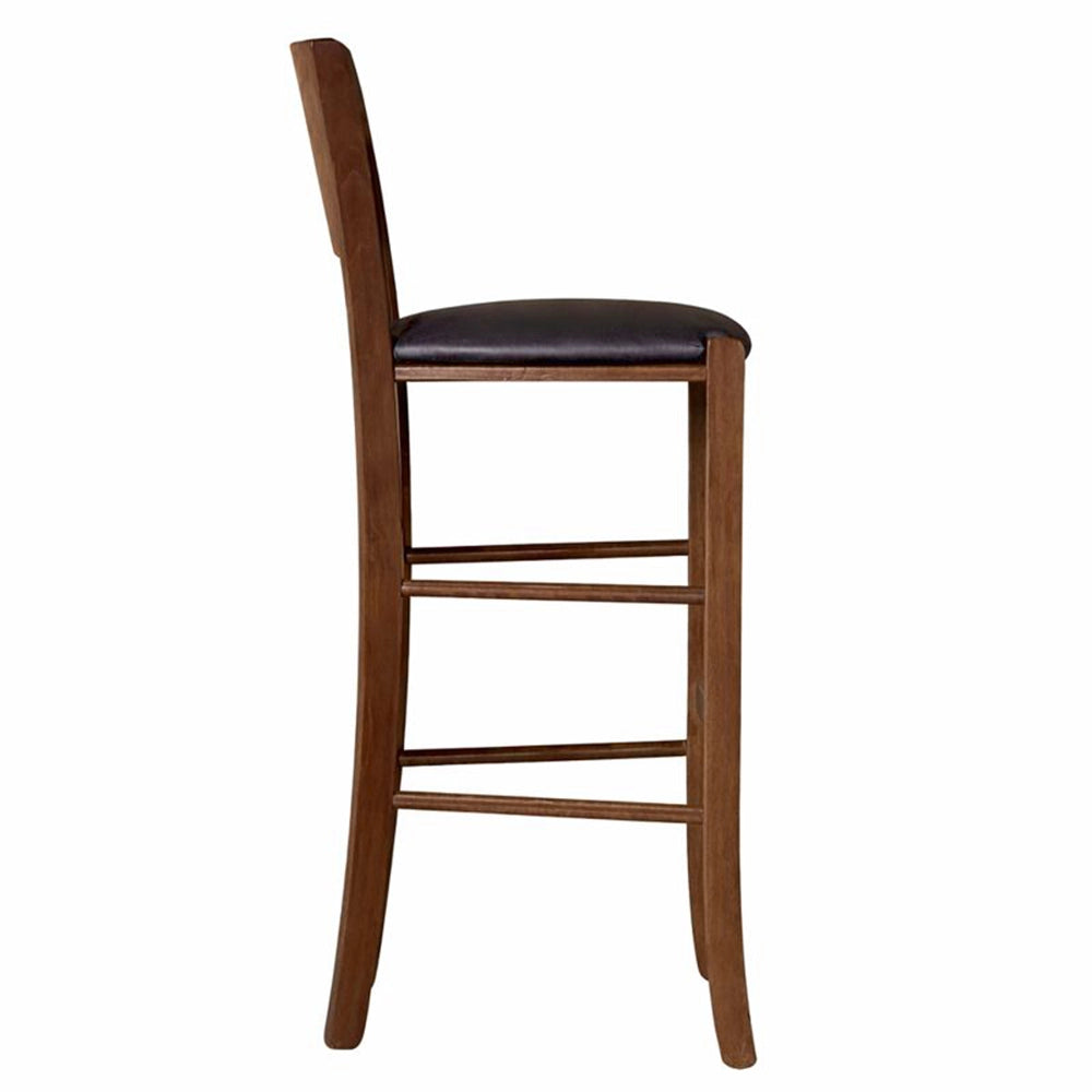 Sgabello alto da bar lucy in legno noce scuro h 73 con seduta ecopelle marrone