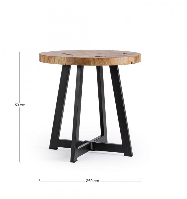 Tavolino in Teak Marrone Industriale da Interno 50 cm - MIRANDA