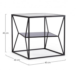 Tavolino in Vetro Nero Stile Industriale da Interno 45x45 - KATHERINE