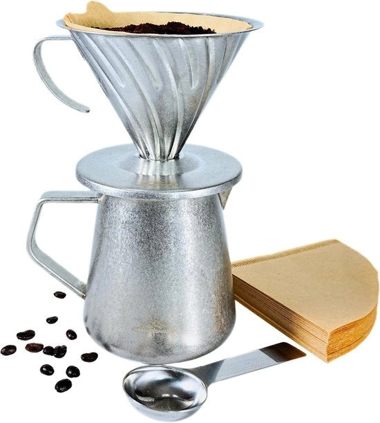 Set di caffè a filtre in acciaio inossidabile - riutilizzabile - 600 ml caffettiera - cucchiaio per caffè - filtro in carta - per ufficio e caffetteria