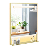 Specchio da bagno 80 x 60 x 3,5 cm con funzione antiappannamento e contenitore integrato stile moderno alluminio dorato 20_0021080