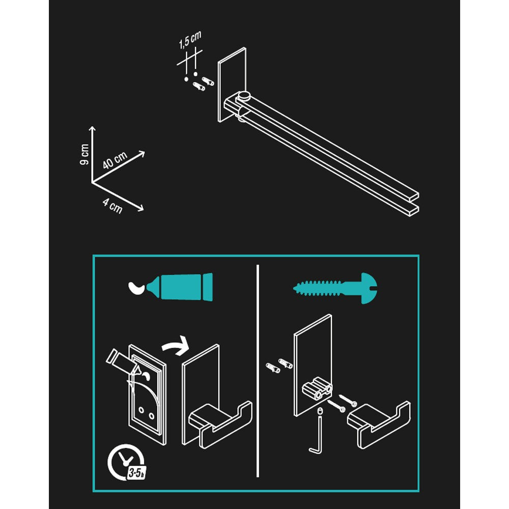Porta salviette serie flat a snodo - fissaggio ad incollo o con viti