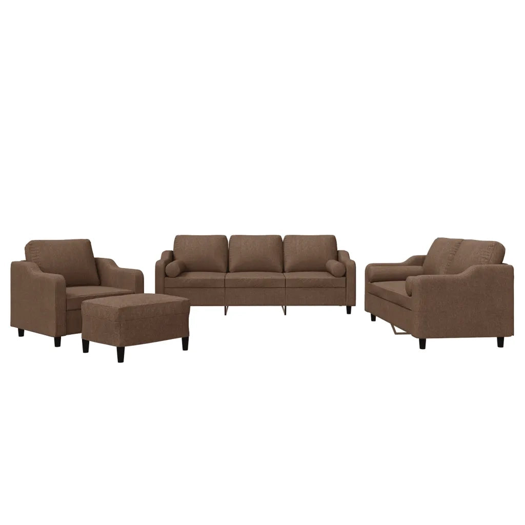 Set di Divani 4 pz con Cuscini Marrone in Tessuto