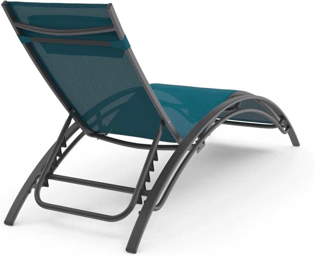 Set di 2 lettini da Giardino reclinabili in Acciaio HAVANE in Tela Blu Anatra con Cuscini
