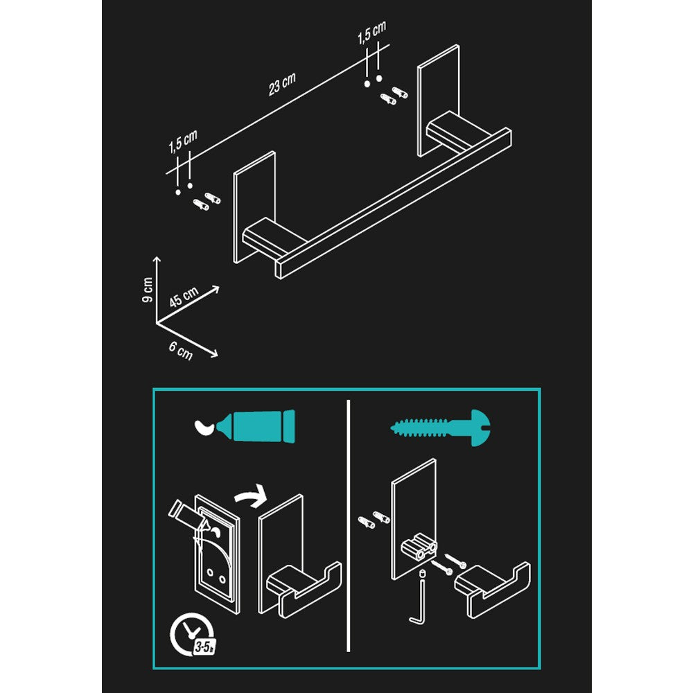 Porta salviette cm 30 serie flat - fissaggio ad incollo o con viti