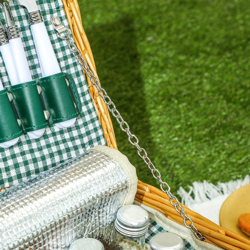 Cestino da picnic in salice per 2 persone con scomparto termico e set stoviglie, marrone