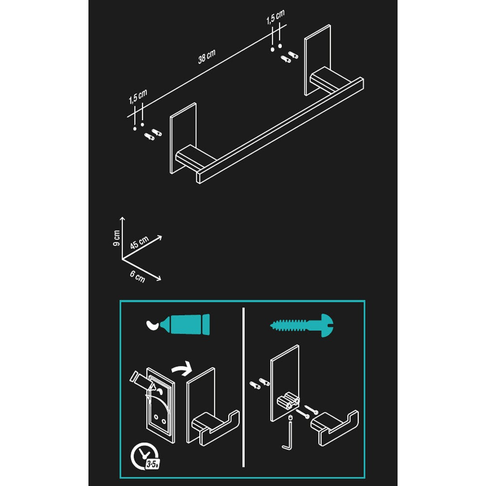 Porta salviette serie flat cm 45 - fissaggio ad incollo o con viti