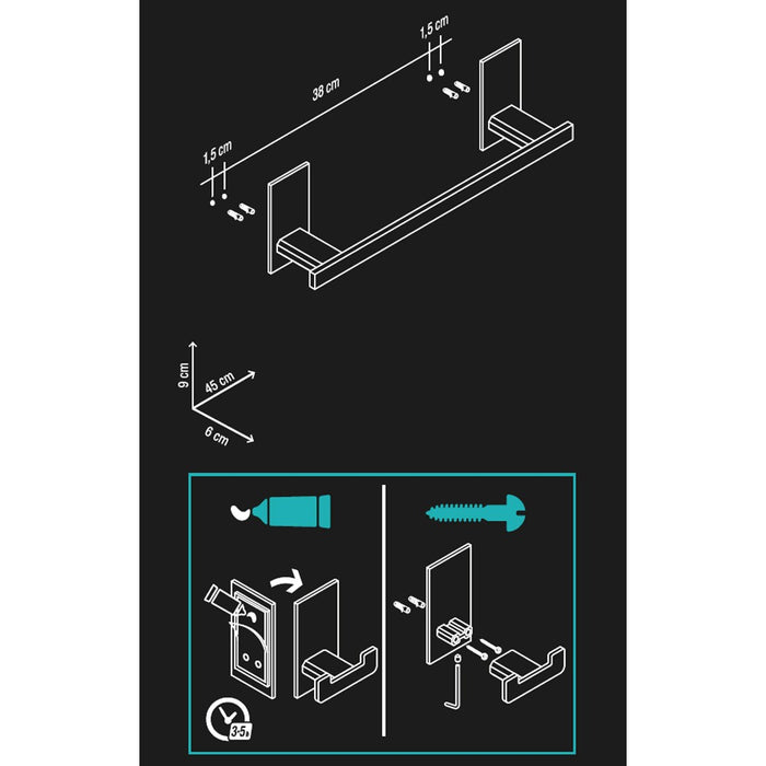 Porta salviette serie flat cm 45 - fissaggio ad incollo o con viti