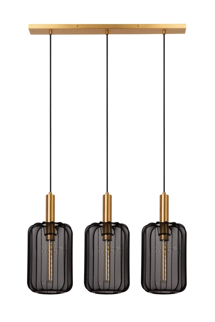 Lampada a sospensione Lucide Corina nera oro 3xE27