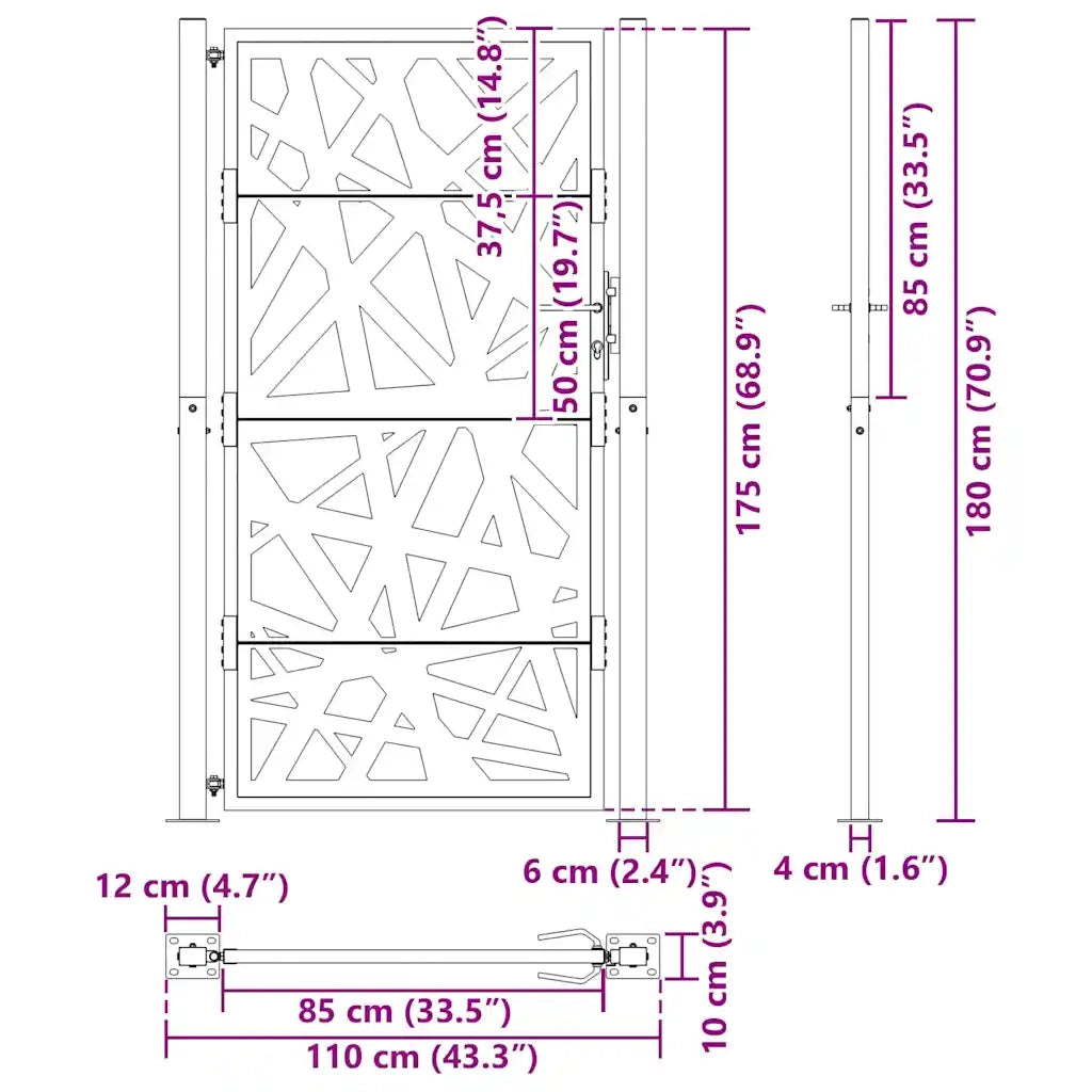 vidaXL Cancello Giardino Nero 105x180 cm in Acciaio Design Leggero