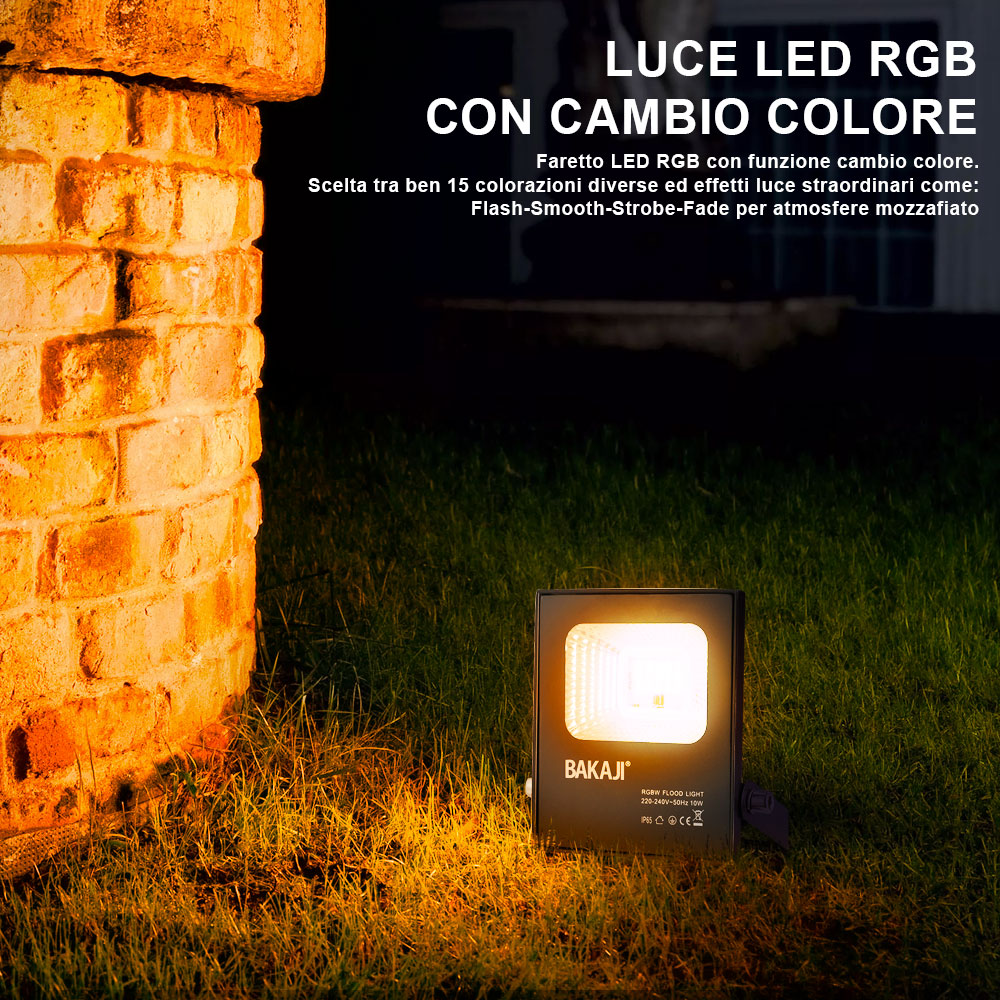 Faro LED RGB 30W Luce Regolabile Esterno IP65 con Telecomando e Effetti Speciali