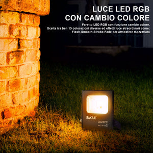 Faro LED RGB 30W Luce Regolabile Esterno IP65 con Telecomando e Effetti Speciali