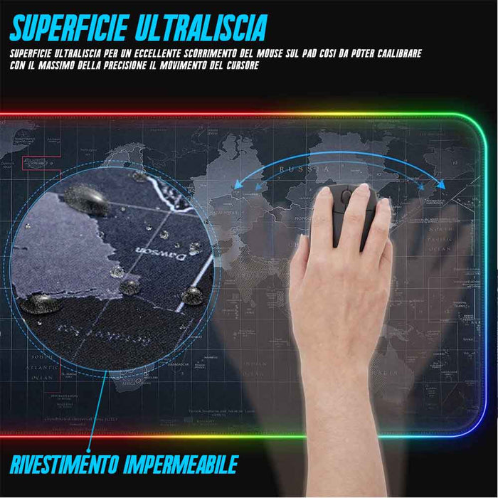 Tappetino Gaming 90x40cm Mouse Pad con Luce LED RGB e Modalità Personalizzabili