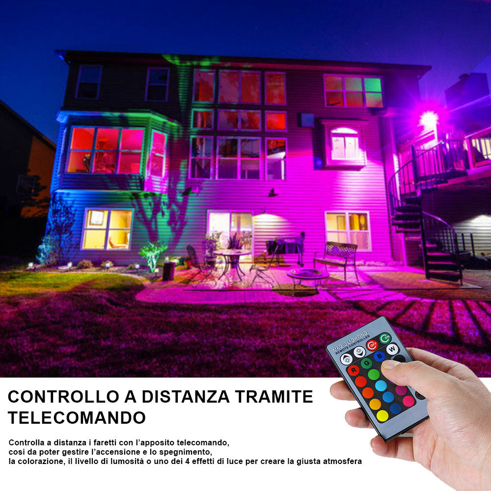 Faro LED RGB 30W Luce Regolabile Esterno IP65 con Telecomando e Effetti Speciali