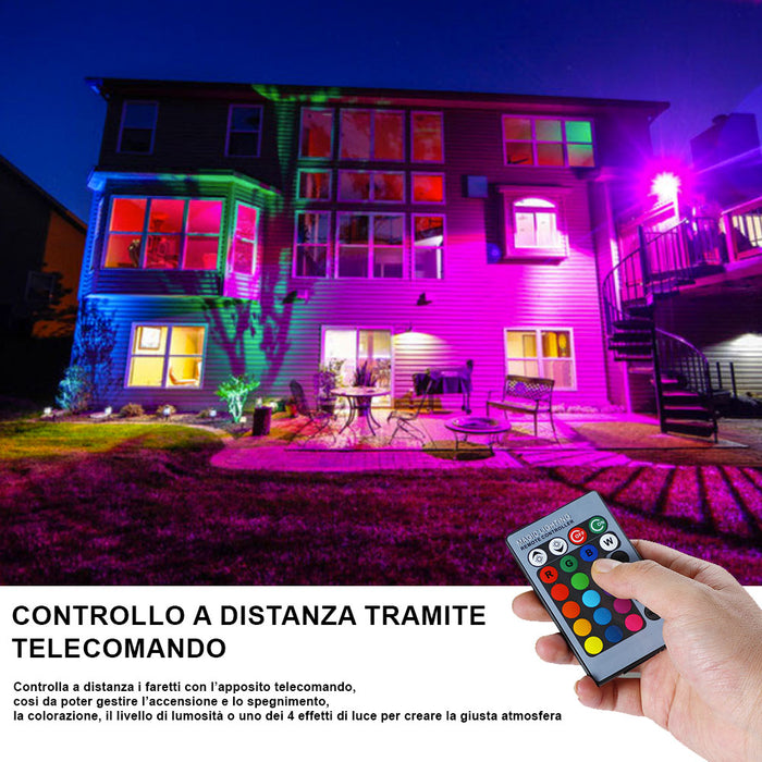 Faro LED RGB 30W Luce Regolabile Esterno IP65 con Telecomando e Effetti Speciali