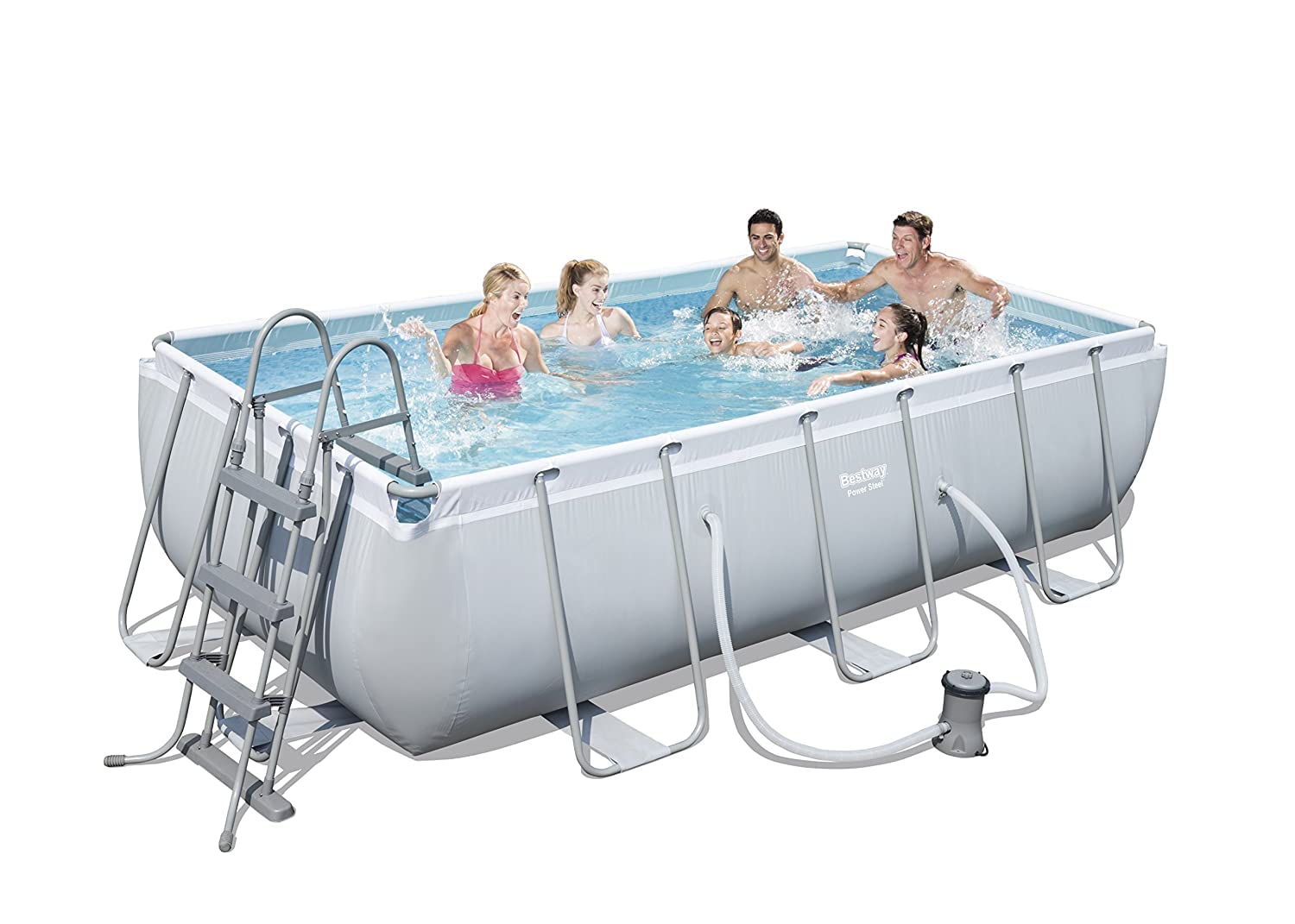 Bestway 56441 | Power Steel - Piscina Fuori Terra Rettangolare, 404X201X100 cm, Pompa di Filtraggio e Dosatore Chemconnect Inclusi