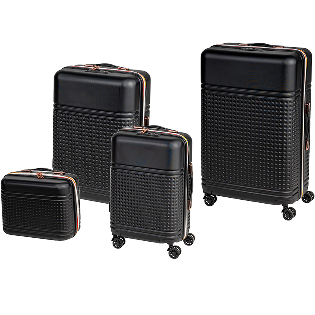 Set 4 Valigie Rigide in ABS da Viaggio Nero con Ruote Easy Roll e Beauty Case