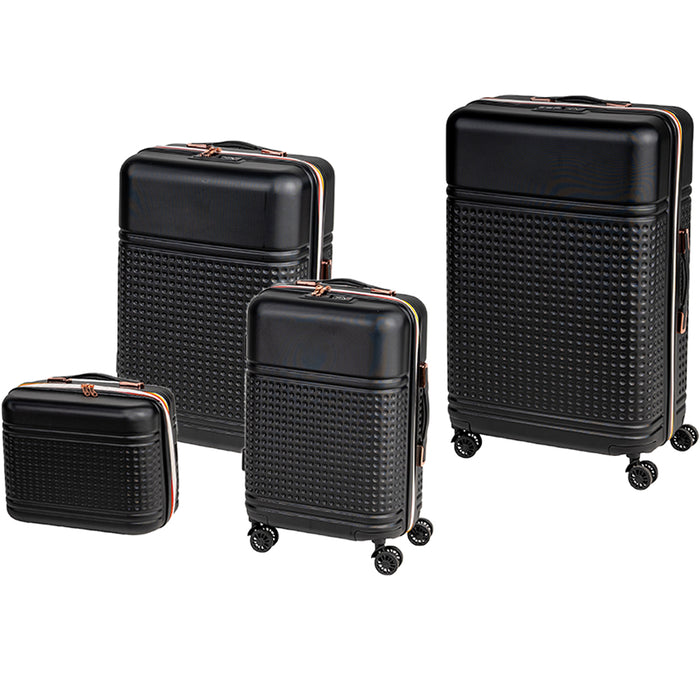 Set 4 Valigie Rigide in ABS da Viaggio Nero con Ruote Easy Roll e Beauty Case