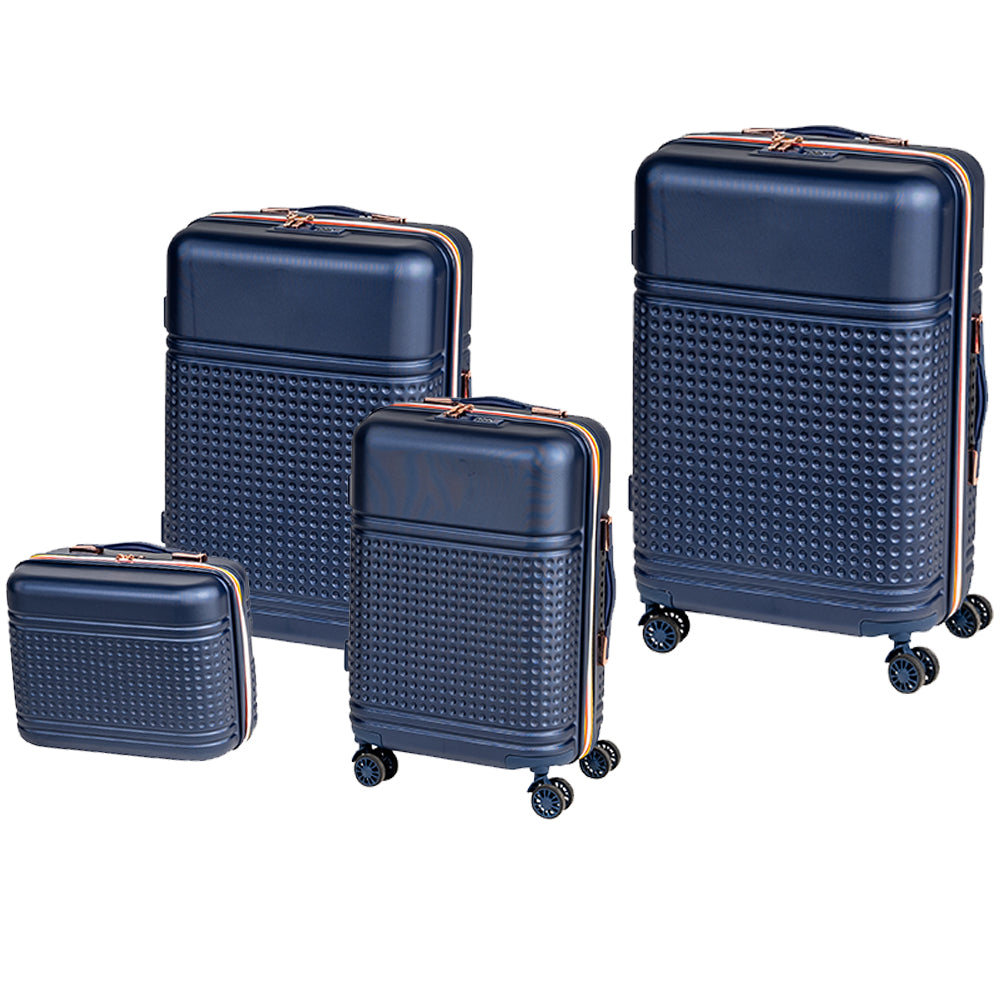 Set 4 Valigie Rigide in ABS da Viaggio Blu con Ruote Easy Roll e Beauty Case