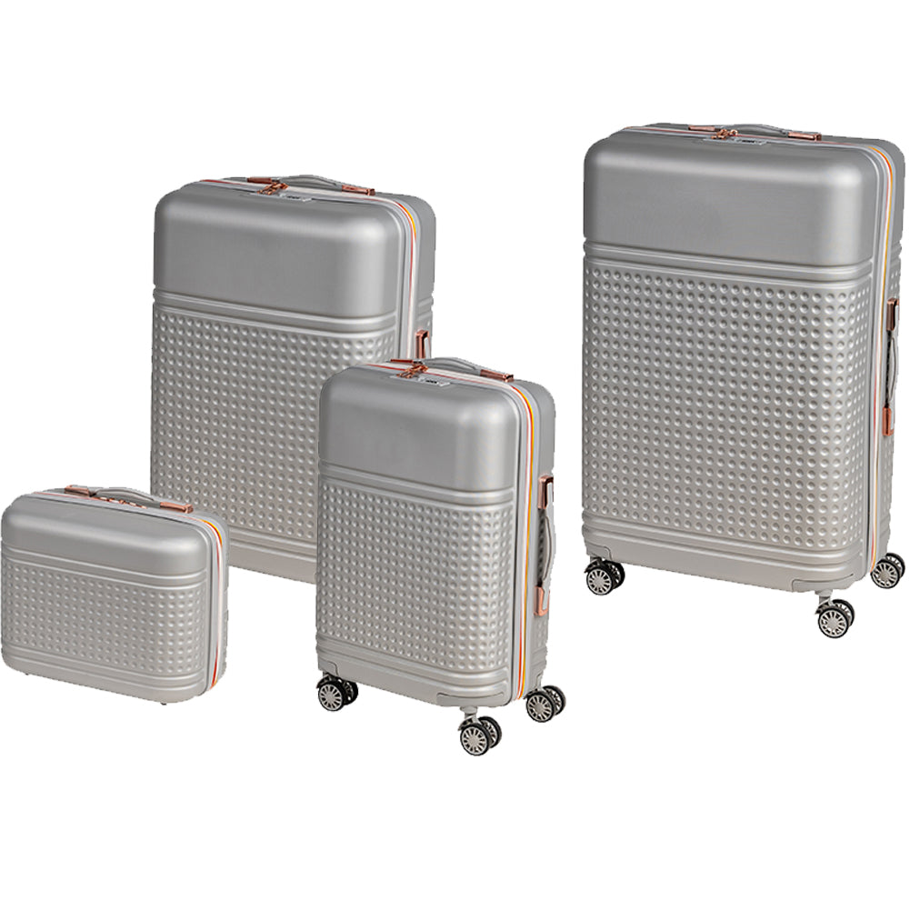 Set 4 Valigie Rigide in ABS da Viaggio Silver con Ruote Easy Roll e Beauty Case