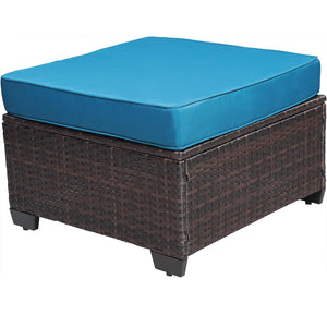 Set Divano Modulabile da Giardino in Polyrattan Cuscini Sfoderabili Blu Tavolino