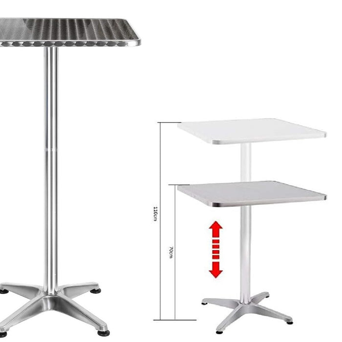 Tavolo Bar Bistrot 60cm Altezza Regolabile 70-110cm In Alluminio e Acciaio Silver