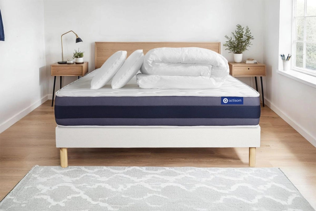 Pacchetto letto completo - Materasso 160x200cm + Box spring con doghe (kit) + 2 cuscini + Piumino - Actilatex Morpho