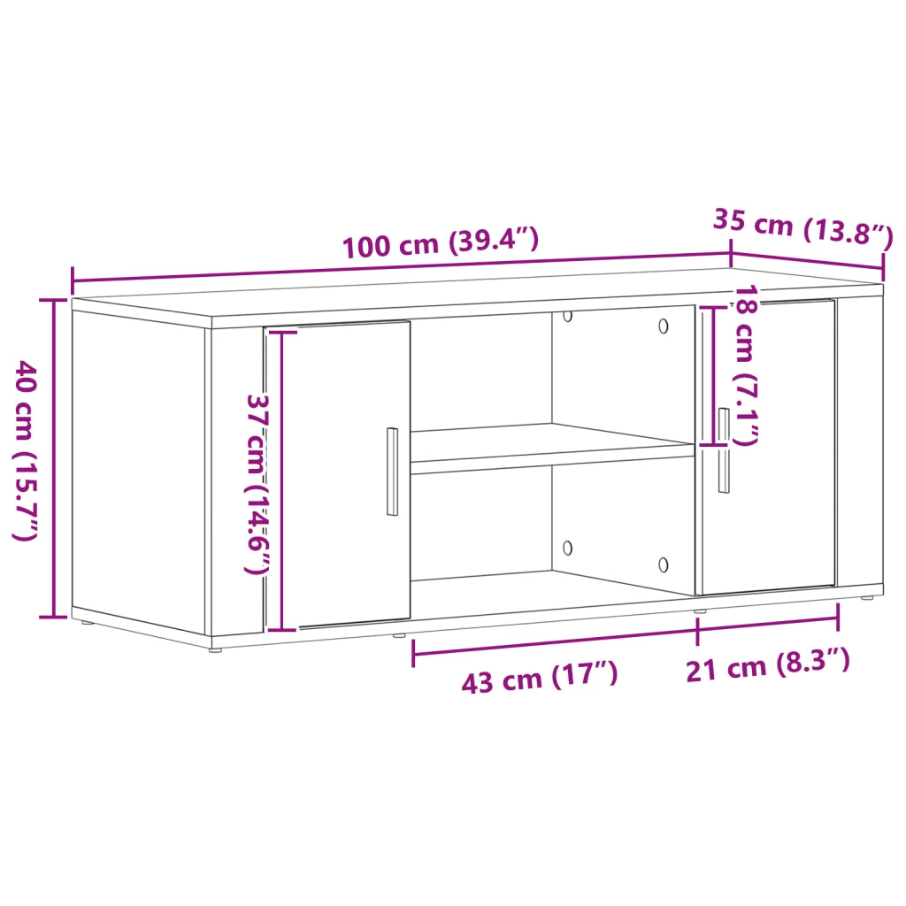 Mobile TV  Nero Rovere 100x35x40 cm Legno ingegnerizzato