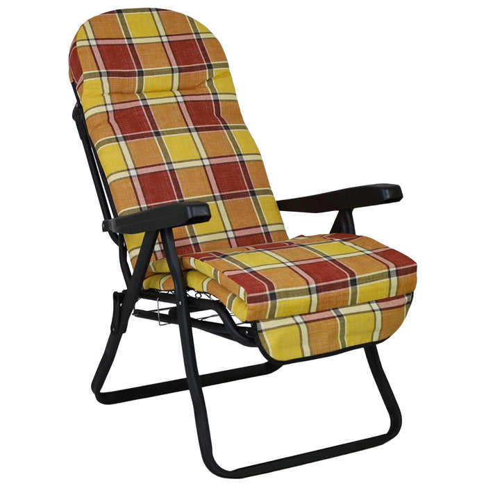 Marvin Sdraio Reclinabile da Giardino Sofia con Poggiapiedi Estraibile, 7 Posizioni, Cuscino Anat ROSSO/ARANCIO A QUADRI