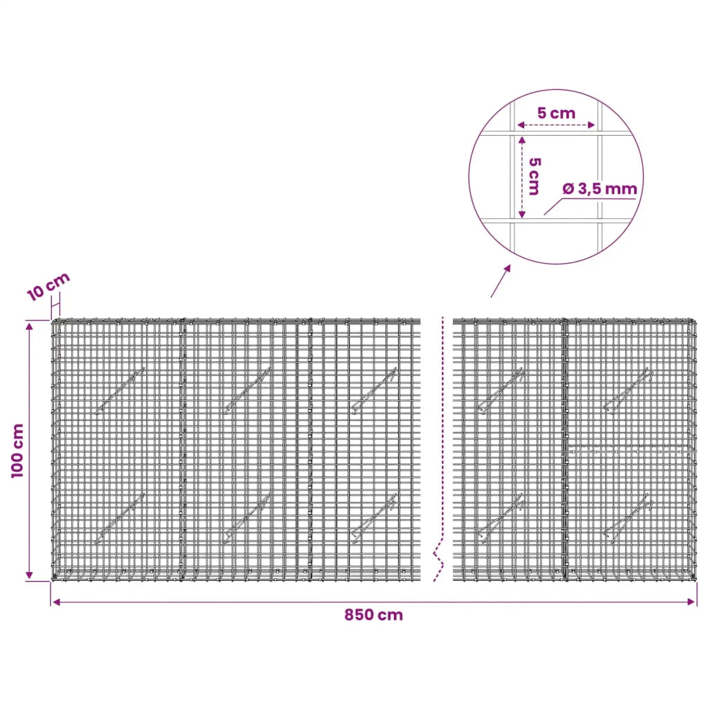 Gabion con Filo da 3,5 mm e Maglia da 5x5 cm 850x10x100 cm 3462059