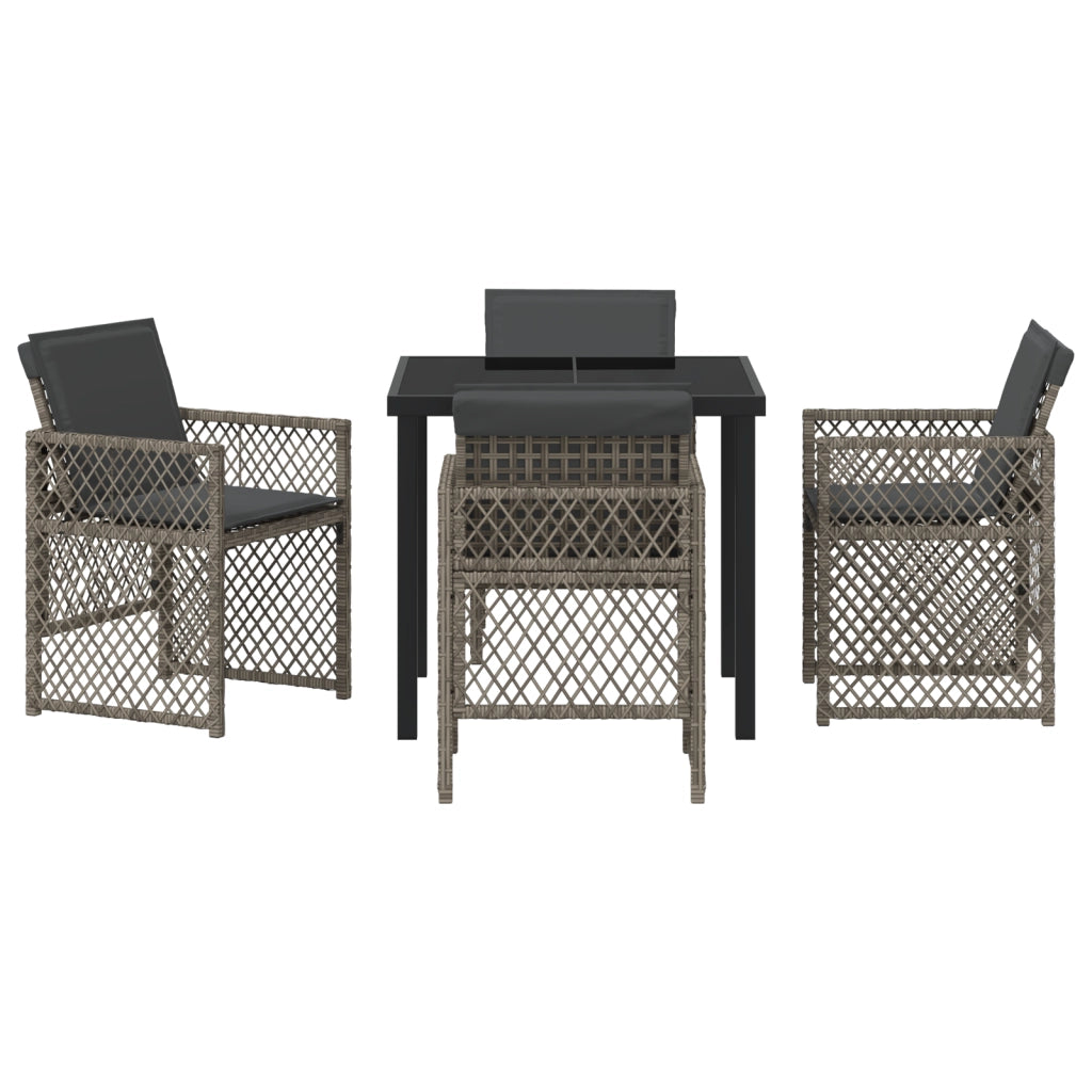 Set pranzo giardino  5 Pezzi con Cuscini Grigio Rattan Sintetico