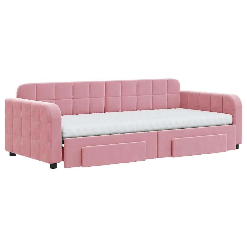 Divano Letto Estraibile con Cassetti Rosa 90x200 cm Velluto 3197004