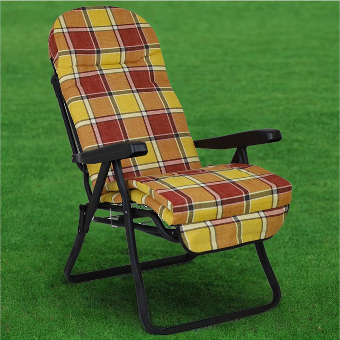 Marvin Sdraio Reclinabile da Giardino Sofia con Poggiapiedi Estraibile, 7 Posizioni, Cuscino Anat ROSSO/ARANCIO A QUADRI