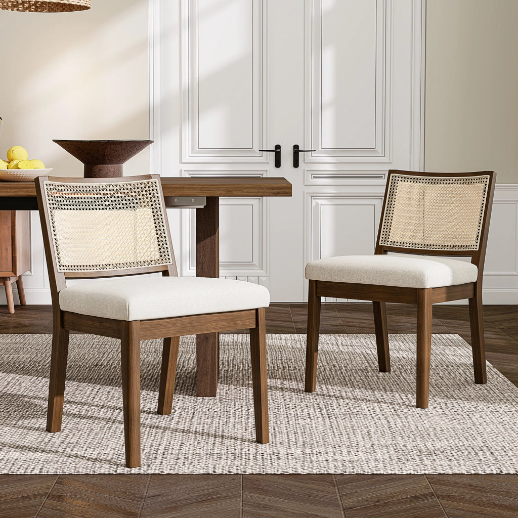 Sedie da Pranzo in Legno Massello con Schienale in Rattan ¨C Xylo ¨C Noce, Stile Moderno