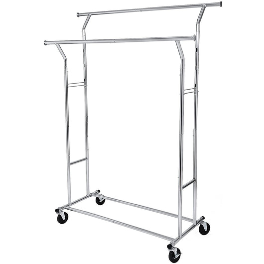 Appendiabiti Valora su ruote in ferro cromato con ripiano