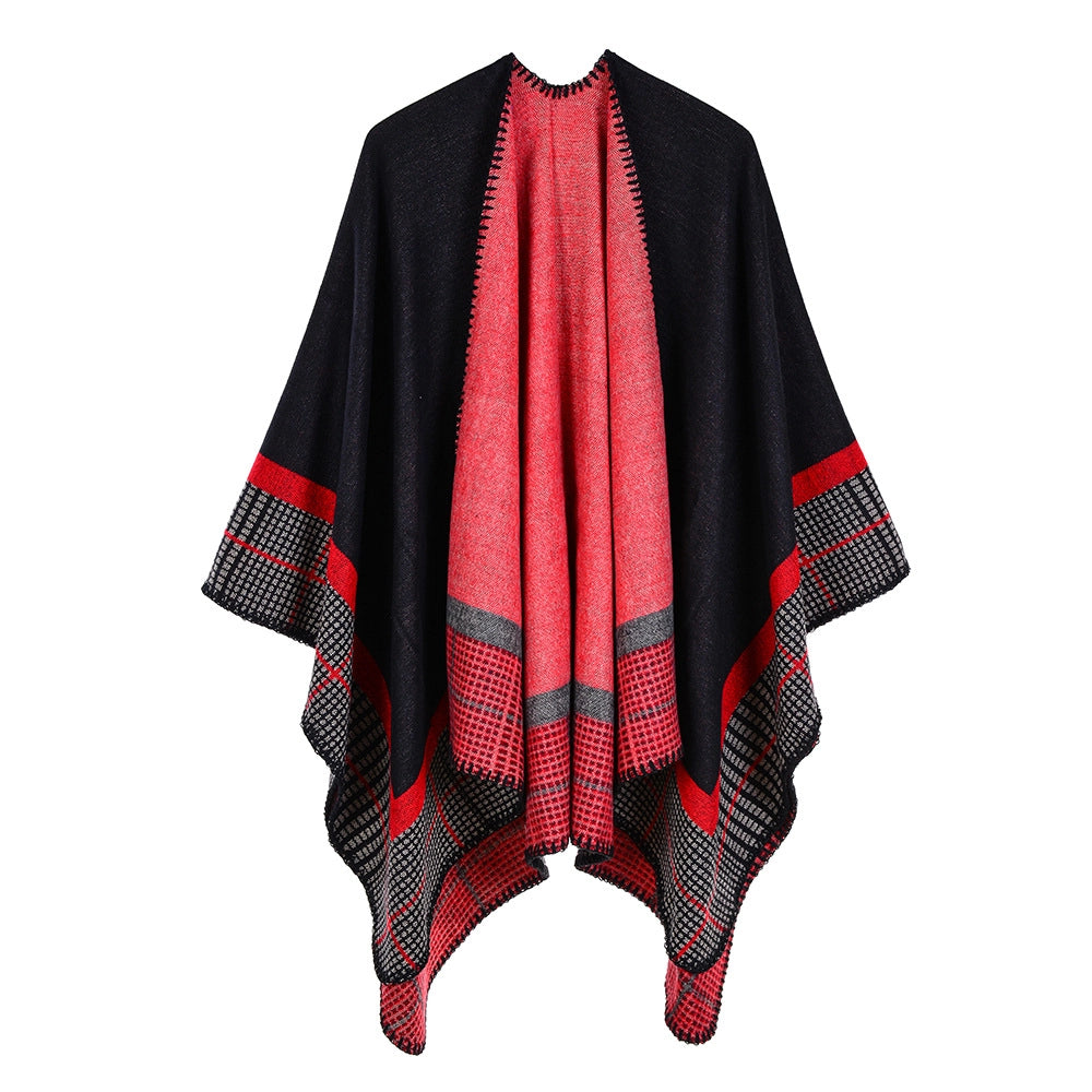 Sciarpa calda da donna a righe, piccola e quadrata, in cashmere e acrilico.