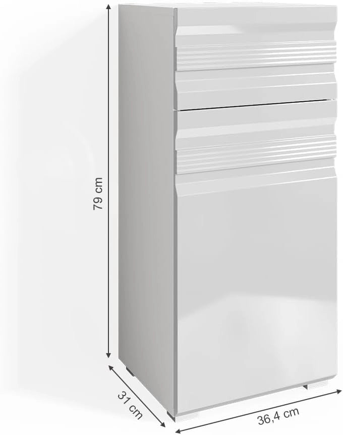 Mobiletto bagno Fredd, Bianco lucido, 36.4 x 79 cm, a parete con due ripiani interni regolabili