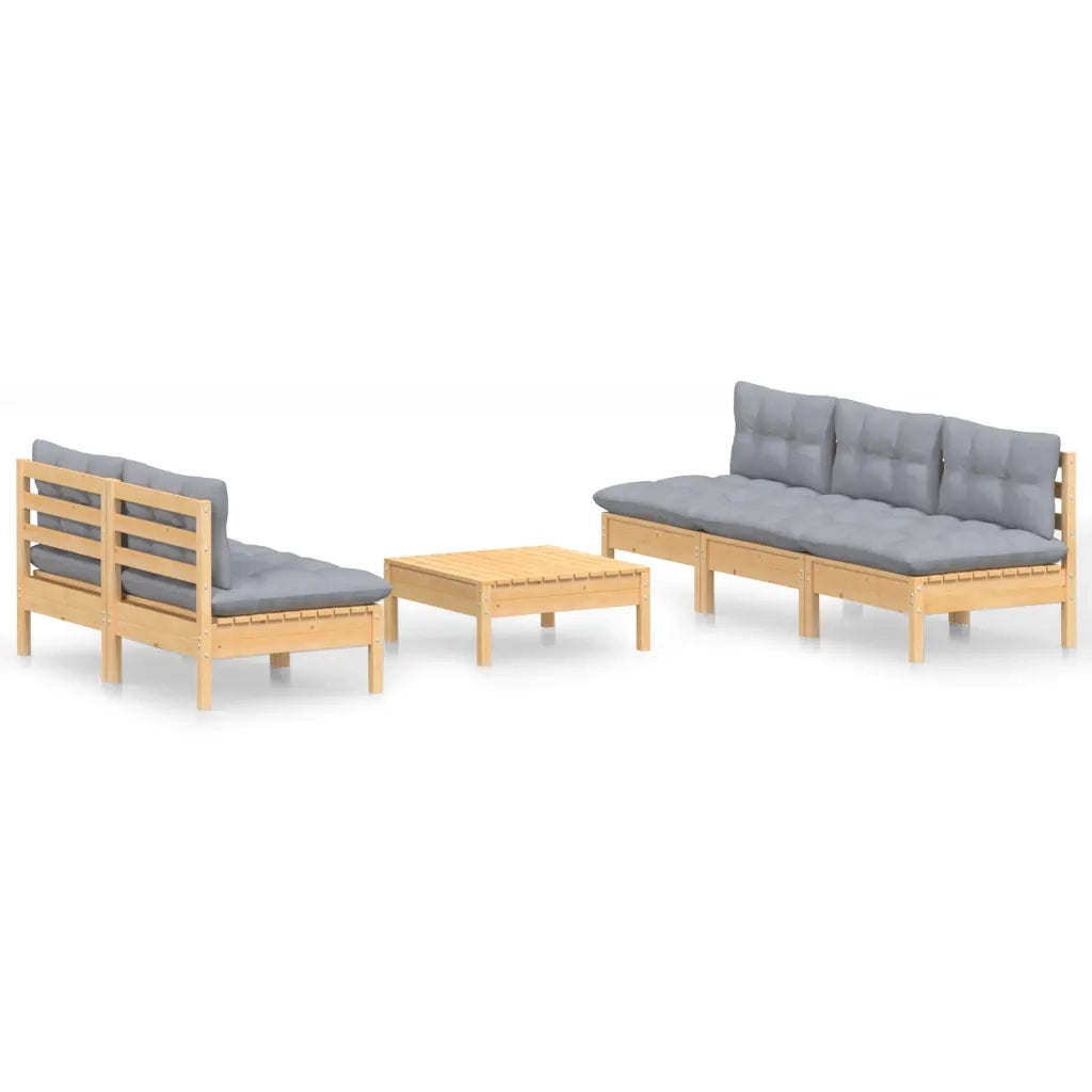 Set Divani da Giardino 6 pz con Cuscini Grigi Massello di Pino 3096087