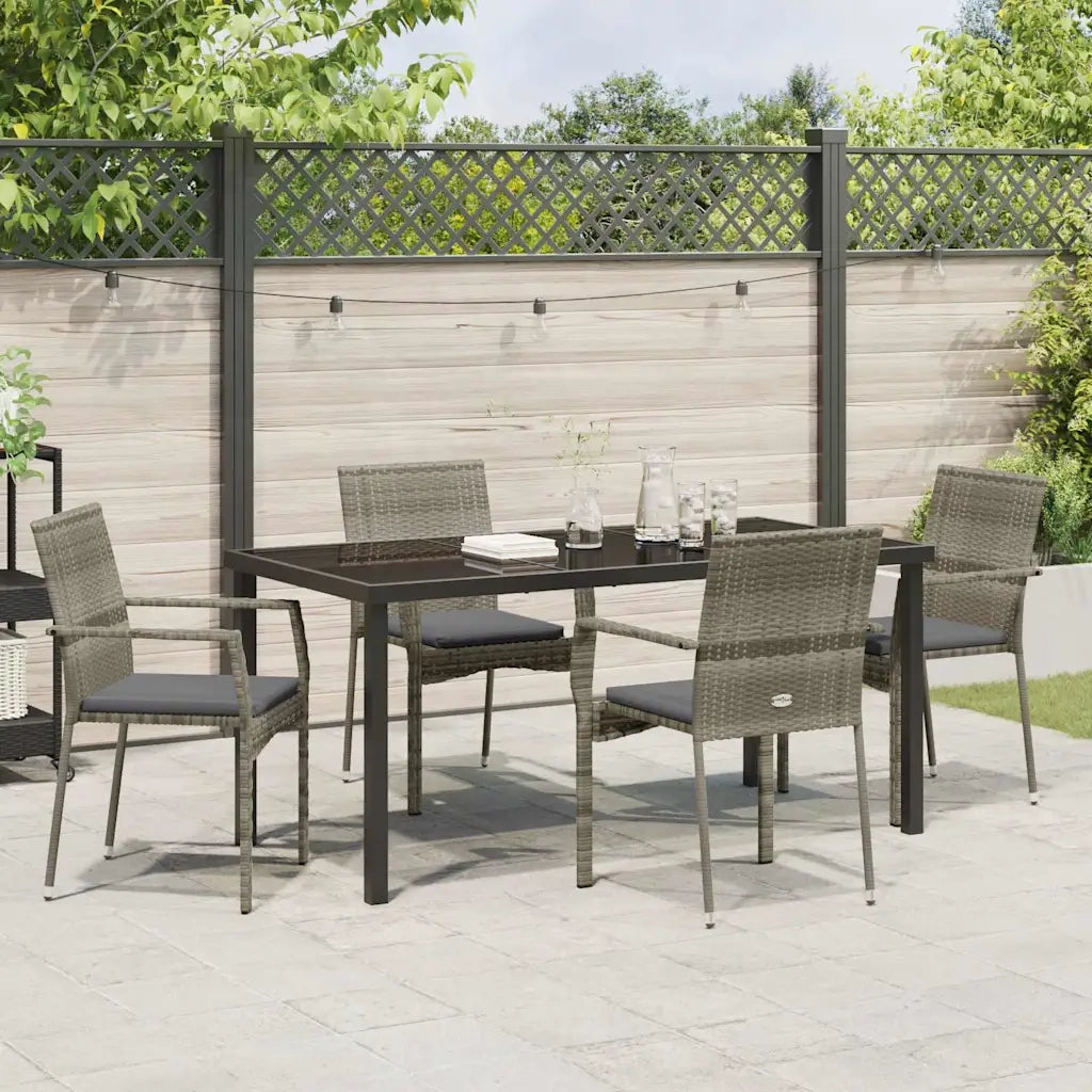 Set da Pranzo per Giardino con cuscino 5 pcs Grigio polyrattan