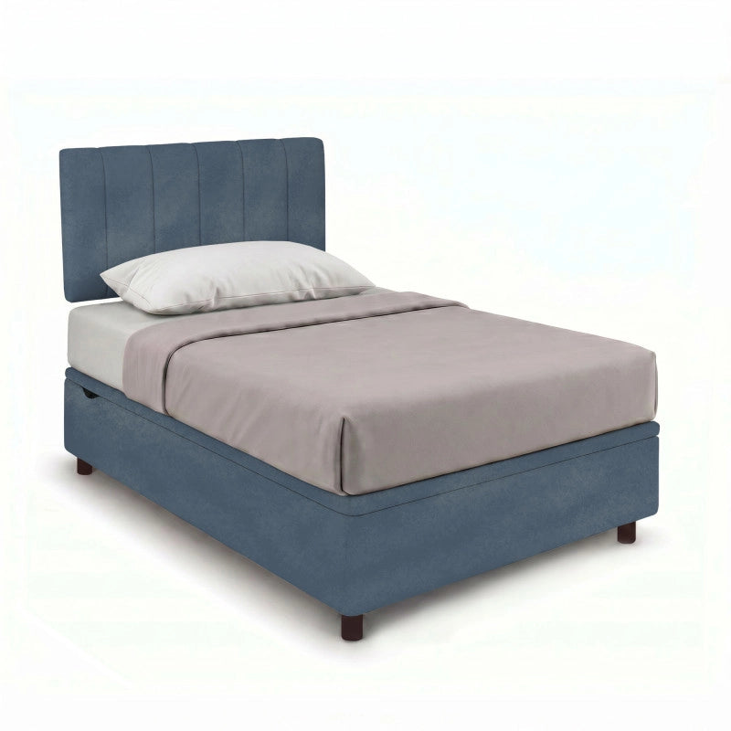 Letto imbottito Singolo 80x200 cm Vertical - Contenitore,Microfibra,Blu